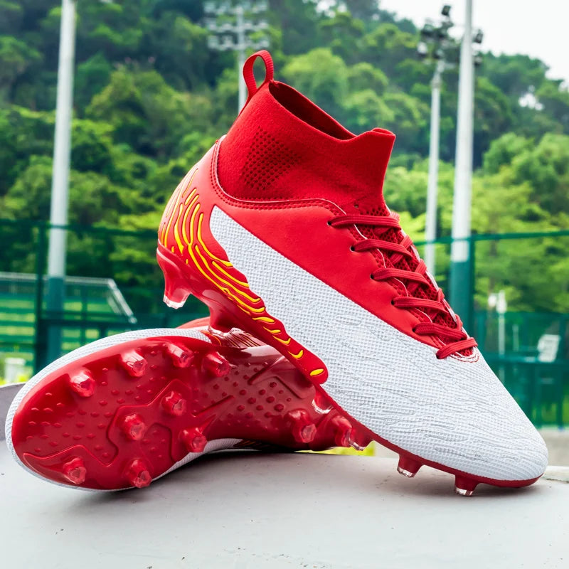 Chaussures de Football noires pour hommes, crampons AG/FG, bottes d'entraînement pour hommes, chaussures de Sport à cheville haute, baskets pour enfants et adultes 35-45