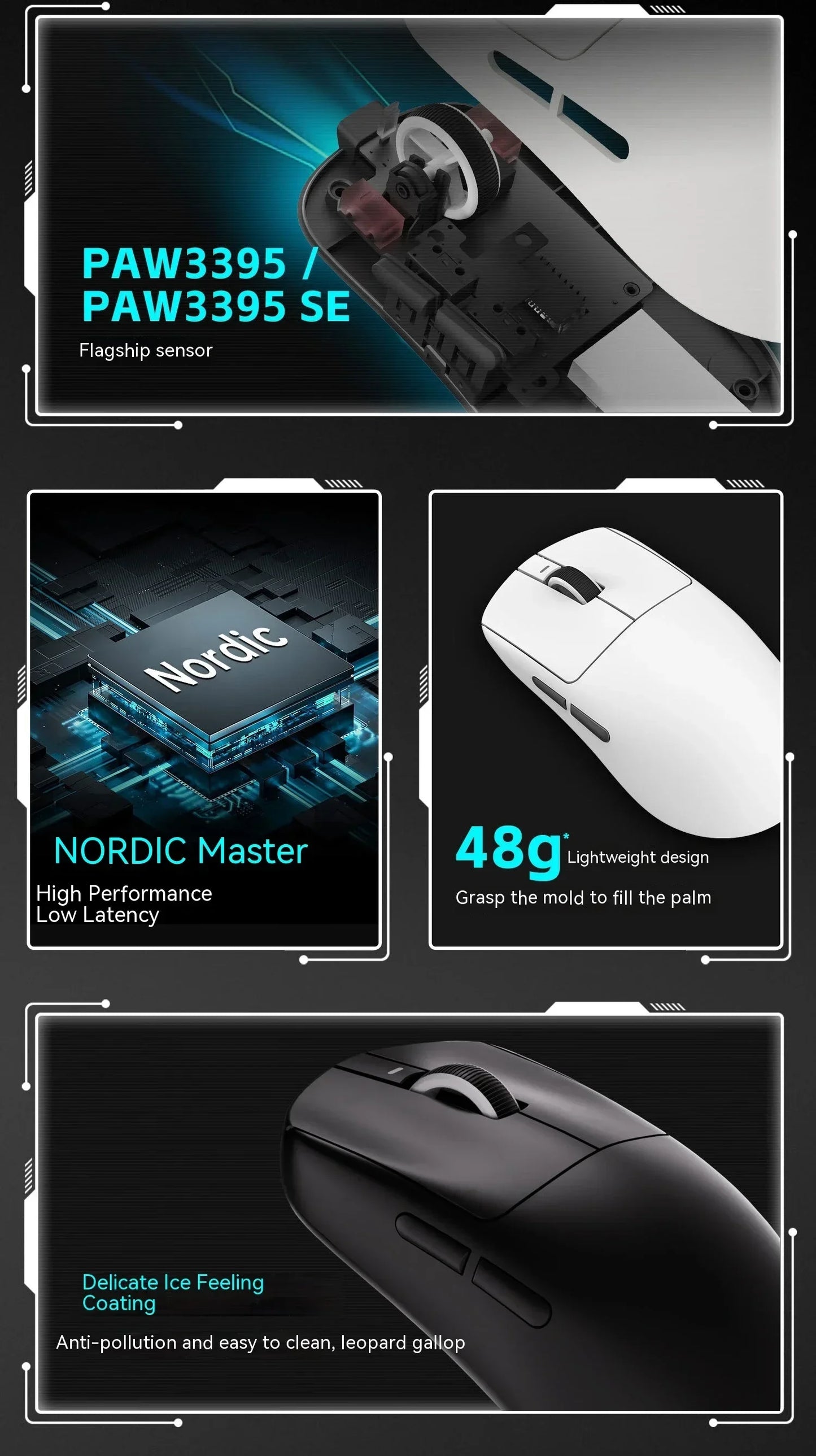 Mouse wireless VXE Dragonfly R1 Pro cu senzor Paw3395, Nordic 52840, 2khz, Smart Speed X, latență redusă, pentru birou, gamer și PC gaming