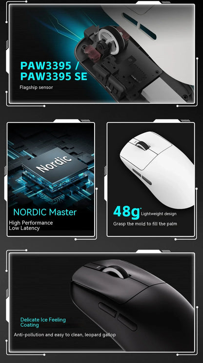 Mouse wireless VXE Dragonfly R1 Pro cu senzor Paw3395, Nordic 52840, 2khz, Smart Speed X, latență redusă, pentru birou, gamer și PC gaming