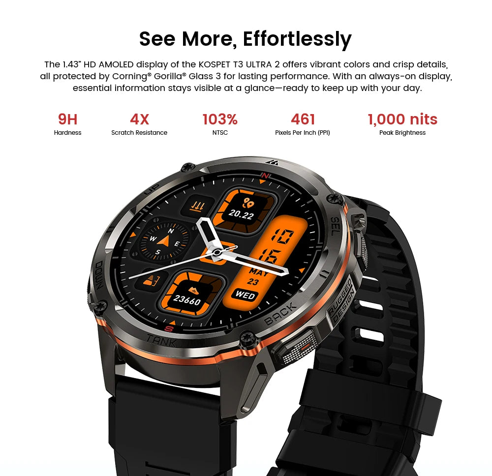 Ceas inteligent KOSPET TANK T3 Ultra 2 pentru bărbați, cu GPS, din oțel inoxidabil, rezistent la apă până la 50 m, IP69K, monitor de sănătate, compatibil cu Android și iOS