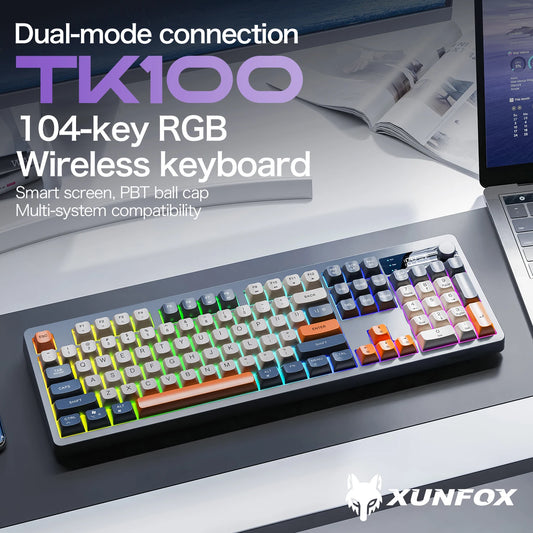 XUNFOX TK100 kabellose 2.4-Tastatur, Bluetooth-Dual-Mode, geräuscharm, für Gaming, Büro und Notebook, universelle Tastatur