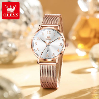 OLEVS New Woman Watch Luxury Brand Quartz Watch Elegant Rose Gold Digital Waterproof Watches Simple Bracelet Women's Watch 5653