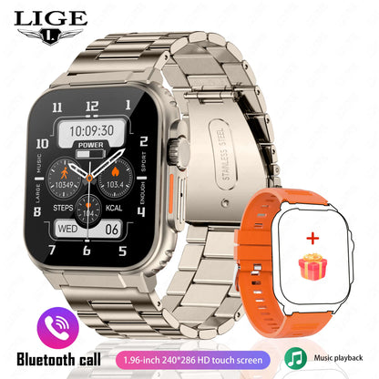 LIGE 600mAh New Ultra Smart Watch Men Bluetooth Call TWS Local Music Sport Clock 1.96'' IP68 Waterproof Relógio Smartwatch Women