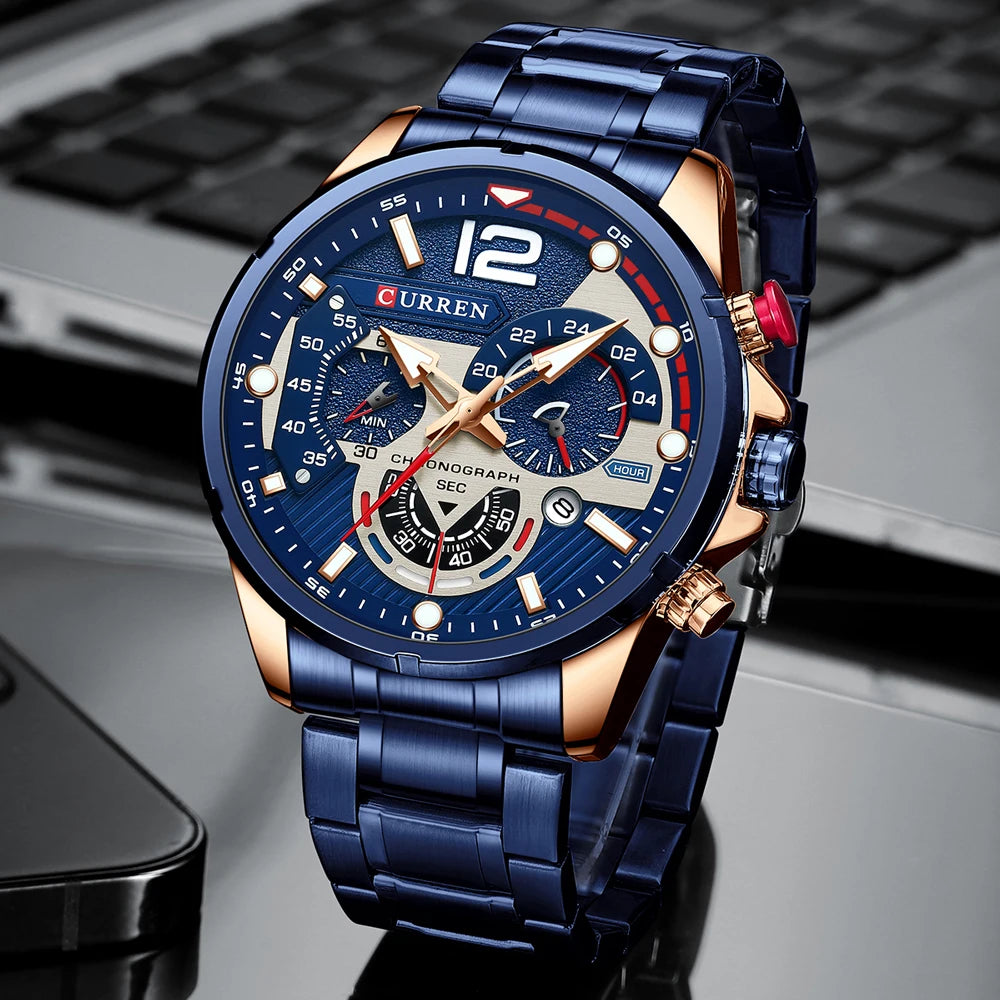 CURREN Men’s Luxury Quartz Chronograph Watch  Sport Design, Waterproof & Date Display