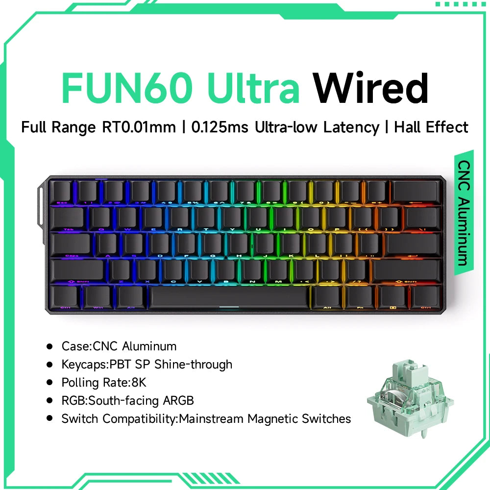 Akko MonsGeek FUN60 mechanische Tastatur mit Magnetschaltern, 60% Gaming-Tastatur, Rapid Trigger 0.01mm, 8K ARGB, HE/TMR Custom-Tastatur