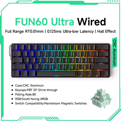 Akko MonsGeek FUN60 mechanische Tastatur mit Magnetschaltern, 60% Gaming-Tastatur, Rapid Trigger 0.01mm, 8K ARGB, HE/TMR Custom-Tastatur
