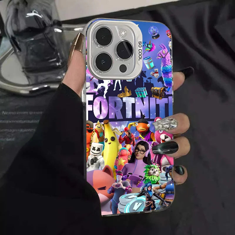 1pc Game F-Fortnite Phone Case IMD Color Silver Shell For iPhone 16, 15, 14, 13, 12, 11 Pro Max Plus