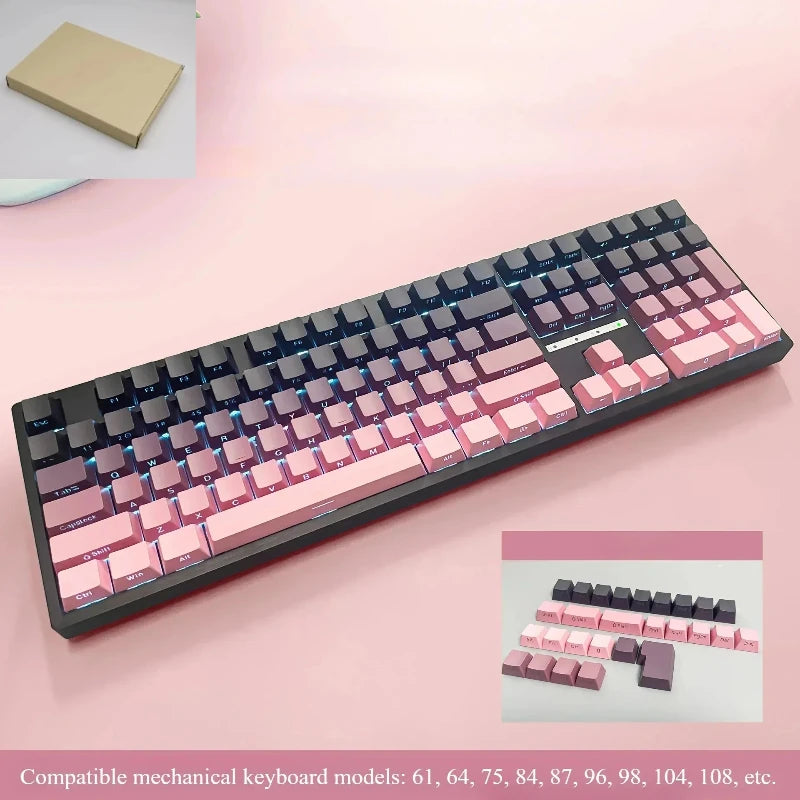 New 133 Keys Gradient Green Shine Through Keycaps Side Printed PBT Keycap Cherry Profile Double Shot for Mechanical Keyboards