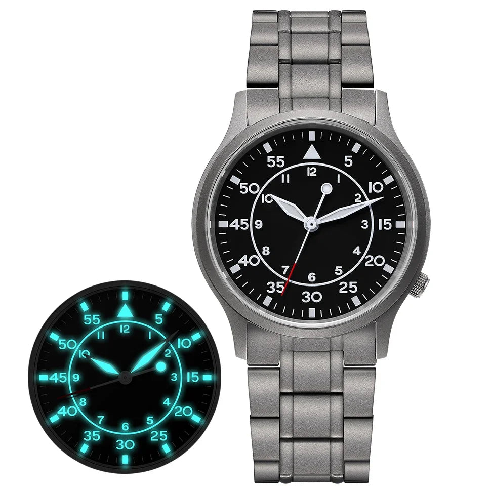 BERNY Titanium herenhorloge met kwartsmechanisme, AR-coating, saffierglas, modieus polshorloge, lichtgevend, VH31, ultradun polshorloge, waterdicht tot 5 ATM