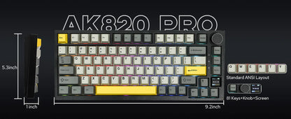 Ajazz AK820 Pro 75% Bluetooth 5.1/2.4G Wireless/Wired Gasket-mounted Mechanical Keyboard with TFT Screen for Mac/Win