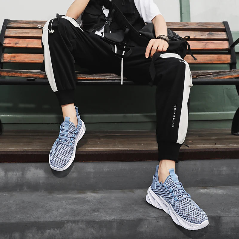 Sommer-sneakers til mænd i mesh, åndbare løbe- og tennissko til udendørs sport, Tenis Masculino, hvide casual vandresko, størrelse