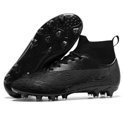 Chaussures de Football noires pour hommes, crampons AG/FG, bottes d'entraînement pour hommes, chaussures de Sport à cheville haute, baskets pour enfants et adultes 35-45