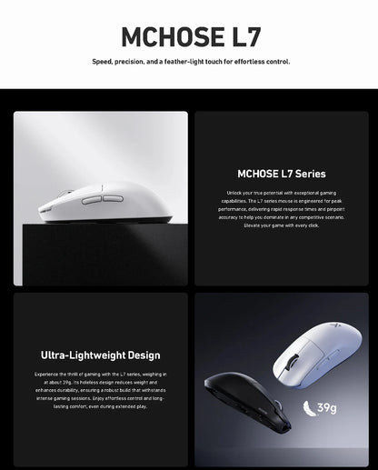 Official MCHOSE L7 Pro Wireless Gaming Mouse PAW3395 E-Sport Sensor Optical Switch TOPSPEED 8K Polling Rate 39g 250mAh Mouse