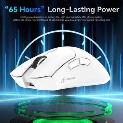 Геймърска мишка ATTACK SHARK R1 Tri-mode, сензор PixArt PAW3311, 18000 DPI, 1000hz, ултралека 59g за голяма ръка, за PC/Mac