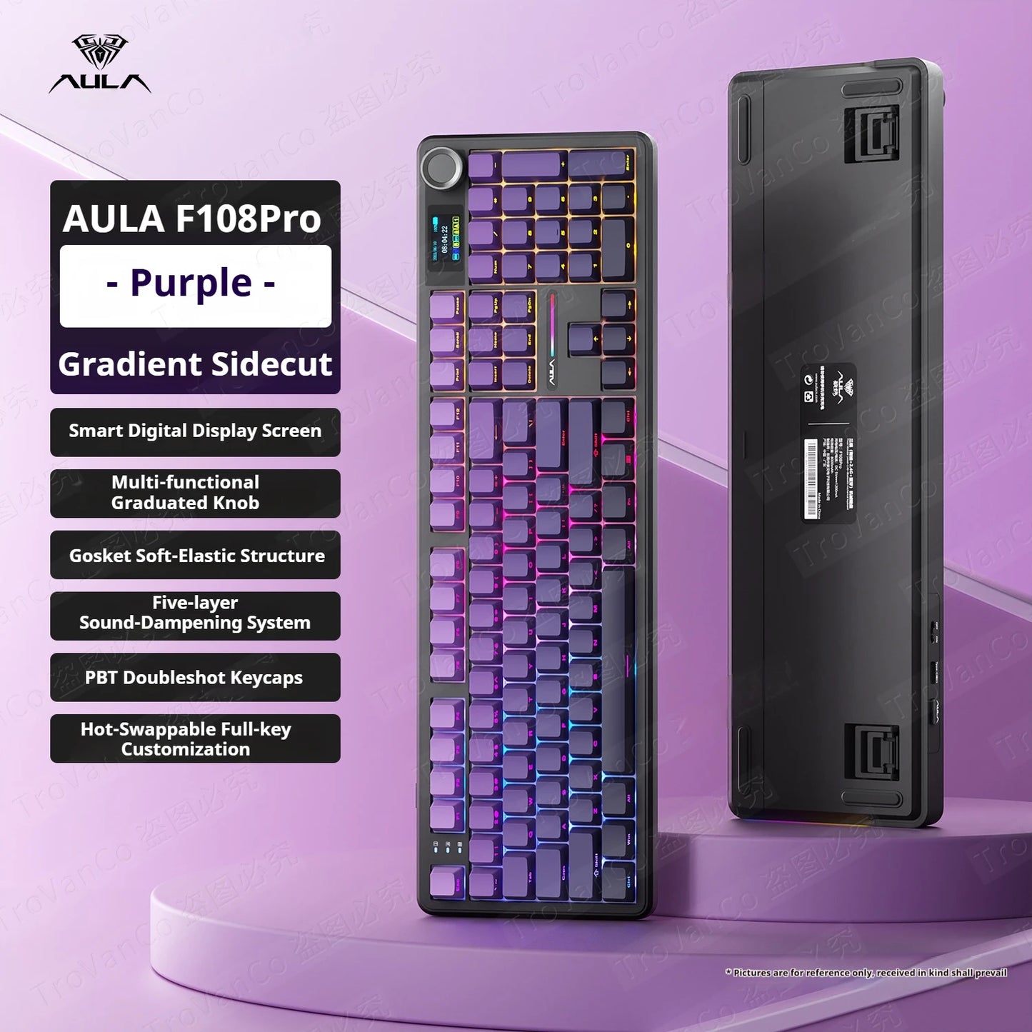 Teclado mecánico AULA F108 PRO personalizado con diseño 100%, retroiluminación RGB, Bluetooth inalámbrico, interruptor HiFi para gaming