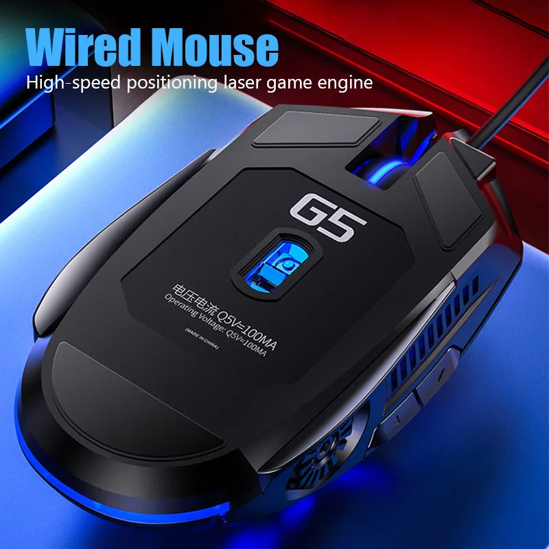 YINDIAO Ergonomic Wired Gaming Mouse RGB Mute Mouse LED Backlit 3200dpi 6 Button G5 USB Mechanical Mouse For PC Laptop Computer