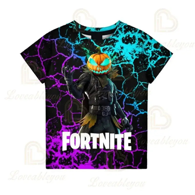 Fortnite T-shirt voor jongens, kindertop voor de zomer, kinderkleding met grappige 3D Battle Royale-gameprint, T-shirt/top voor peutermeisjes