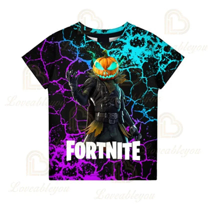 Fortnite T-shirt voor jongens, kindertop voor de zomer, kinderkleding met grappige 3D Battle Royale-gameprint, T-shirt/top voor peutermeisjes