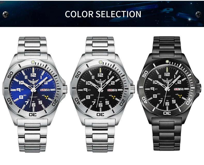 YELANG V1019 Men's Luminous Watch 44mm Mechanical Sapphire Miyota 8205 Automatic Movement 100m Waterproof Diver's Watch for Men