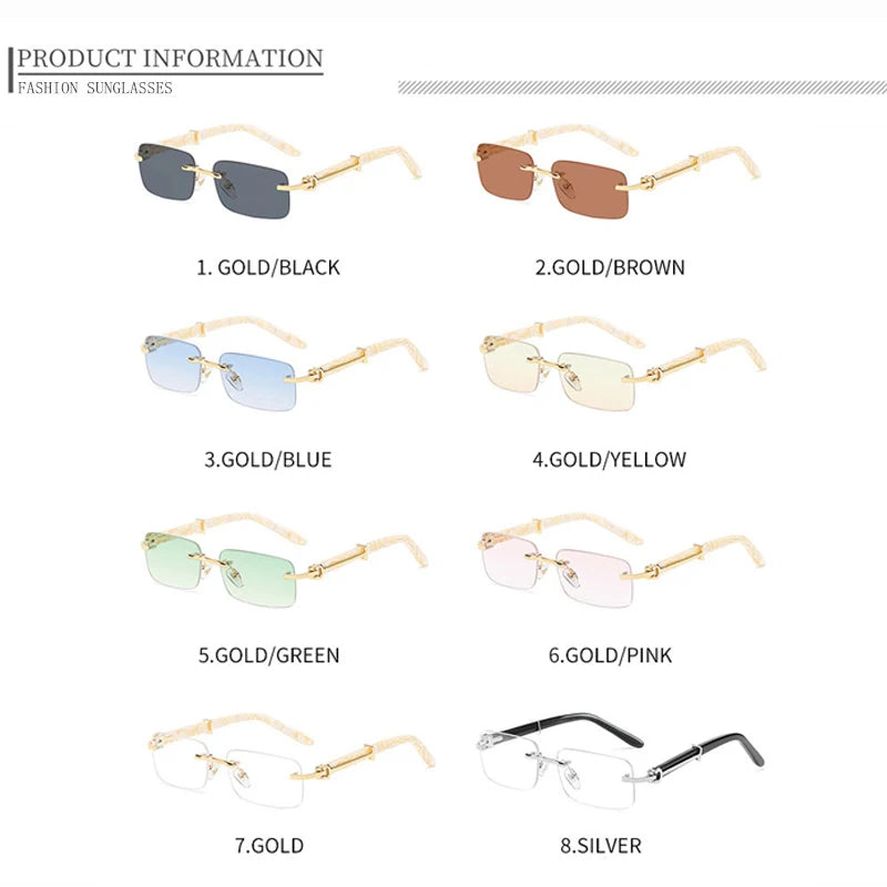 Caterside Small Square Rimless Sunglasses Men Luxury Brand Designer Classic Rectangle Sun Glasses Male UV400