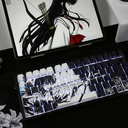 Anime Platycodon Cherry Key Cap Set PBT 130 Key Side Engraved Light Transmission for 60/84/98/108 Mechanical Keyboard ISO