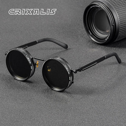CRIXALIS Polarized Round Sunglasses ND9 Adjustable Dimming Men Women Retro Punk Men's Fishing Eyeglasses Outdoor Shades UV400