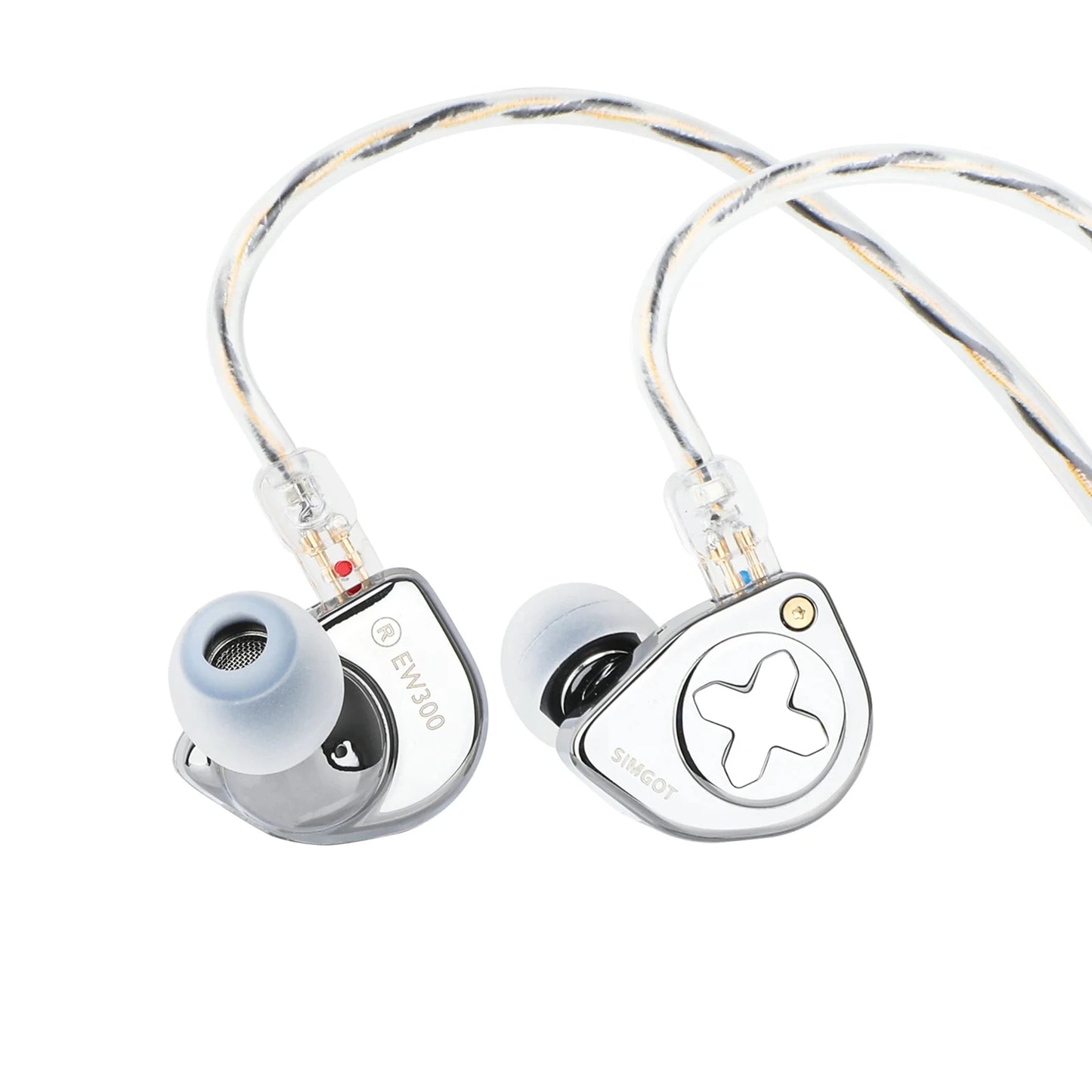SIMGOT EW300 HiFi Hybrid IEM Earphones 1DD+1Planar+1PZT Driver Wired Earbuds with Detachable Nozzles Silver-Plated OFC Cable for Music