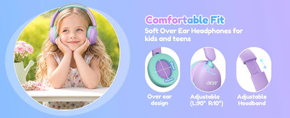 Casque Bluetooth 6.0 pour enfants Acer OHR727 avec lumières LED, conception confortable circumaurale, volume sécurisé de 85 dB, autonomie de 110 heures, microphone intégré