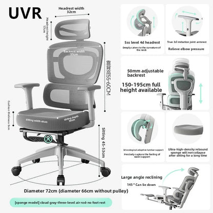 UVR Ergonomic Chair Lift Adjustable Swivel Chair Sedentary Comfort Mesh Staff Chair Reclining Backrest Stool Mesh Office Chair