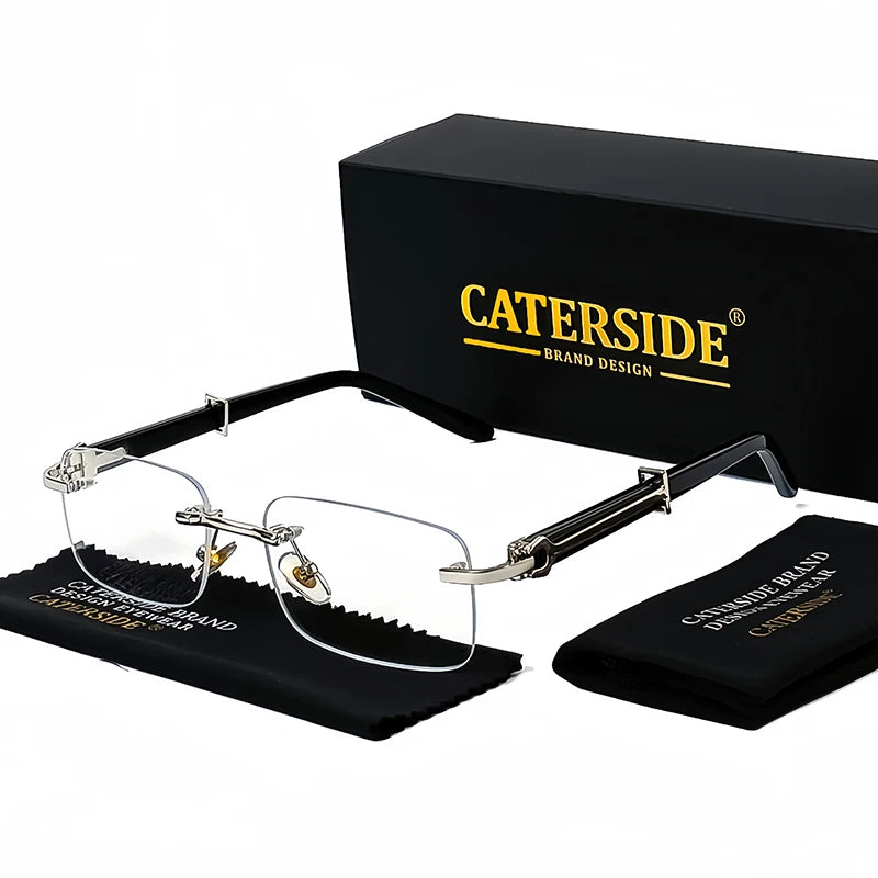 Caterside Small Square Rimless Sunglasses Men Luxury Brand Designer Classic Rectangle Sun Glasses Male UV400