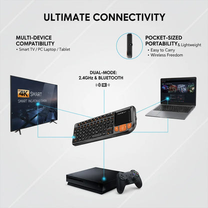 Teclado Bluetooth Mini MRSVI A8 PLUS, teclado sem fios 2.4GHz retroiluminado com touchpad para Android TV Box, Mac, portátil, Windows