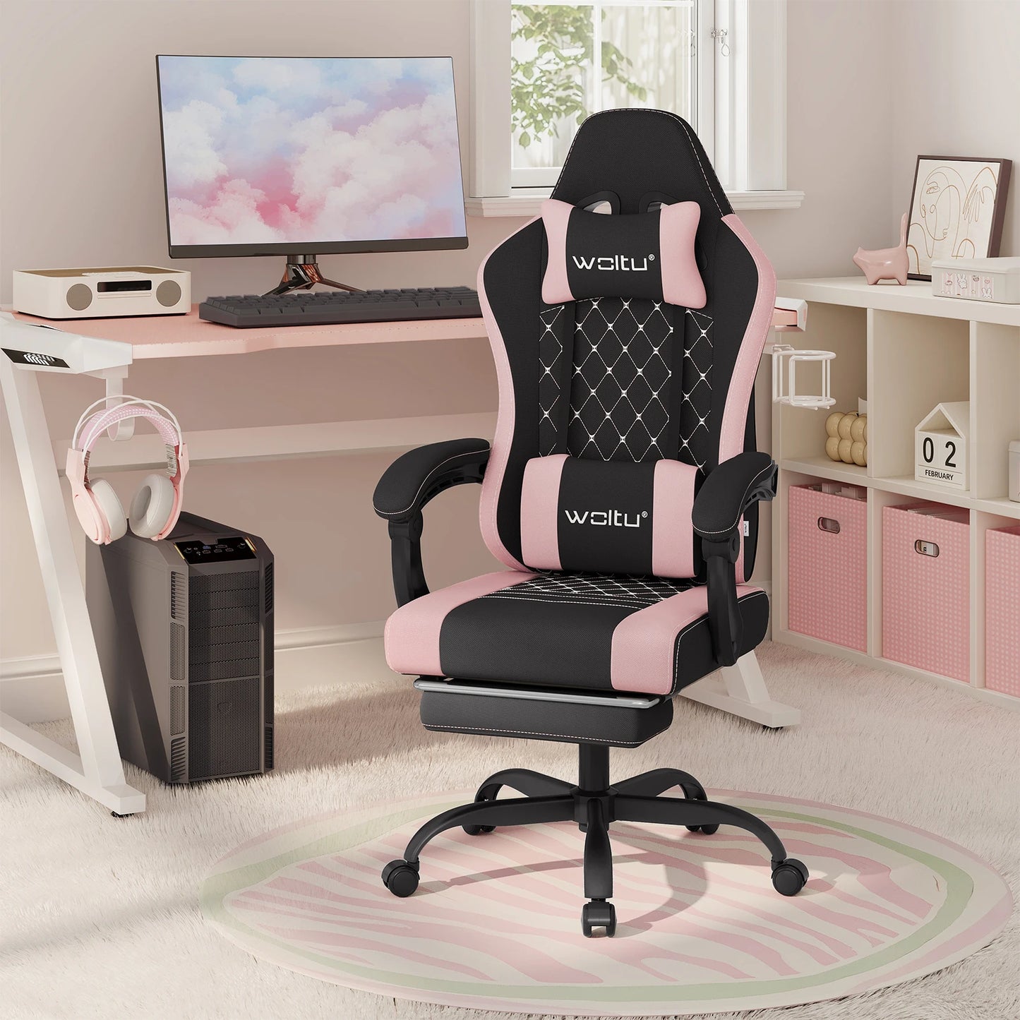 Silla de ordenador giratoria WOLTU con función de masaje, silla de oficina ergonómica con almohada y reposapiés, silla gaming ajustable en altura