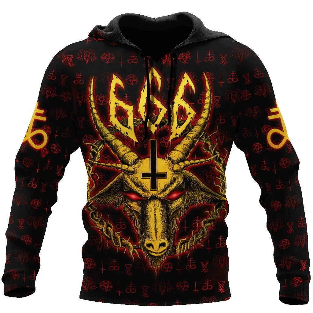 Oversized Tattoo Skeleton Cross Terror Red 3D Printed Men's Hoodie Sweatshirt Casual Tracksuits Raven Bad Wolf Animal Clothing