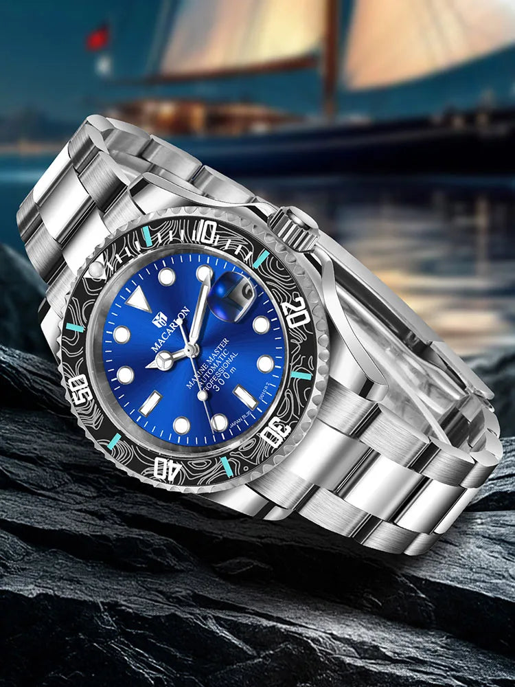 2026 MACARLON Design New Yacht series Mechanical Watch Men Carbon fiber ring mouth sapphire Stainless steel Waterproof Watch TOP