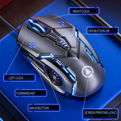 G5 Wired Gaming Mouse Colorful Backlight 6 Button Silent Mouse 4-Speed 3200 DPI RGB Gaming Mouse For Computer Laptop Mice