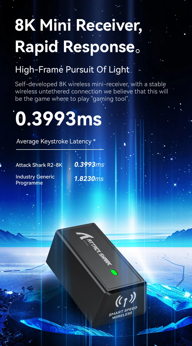 Attack Shark R2 bežični gaming miš PAW3950 8K od magnezijeve legure, lagani gaming miš s Bluetooth tri-mode povezivanjem za gaming/ured