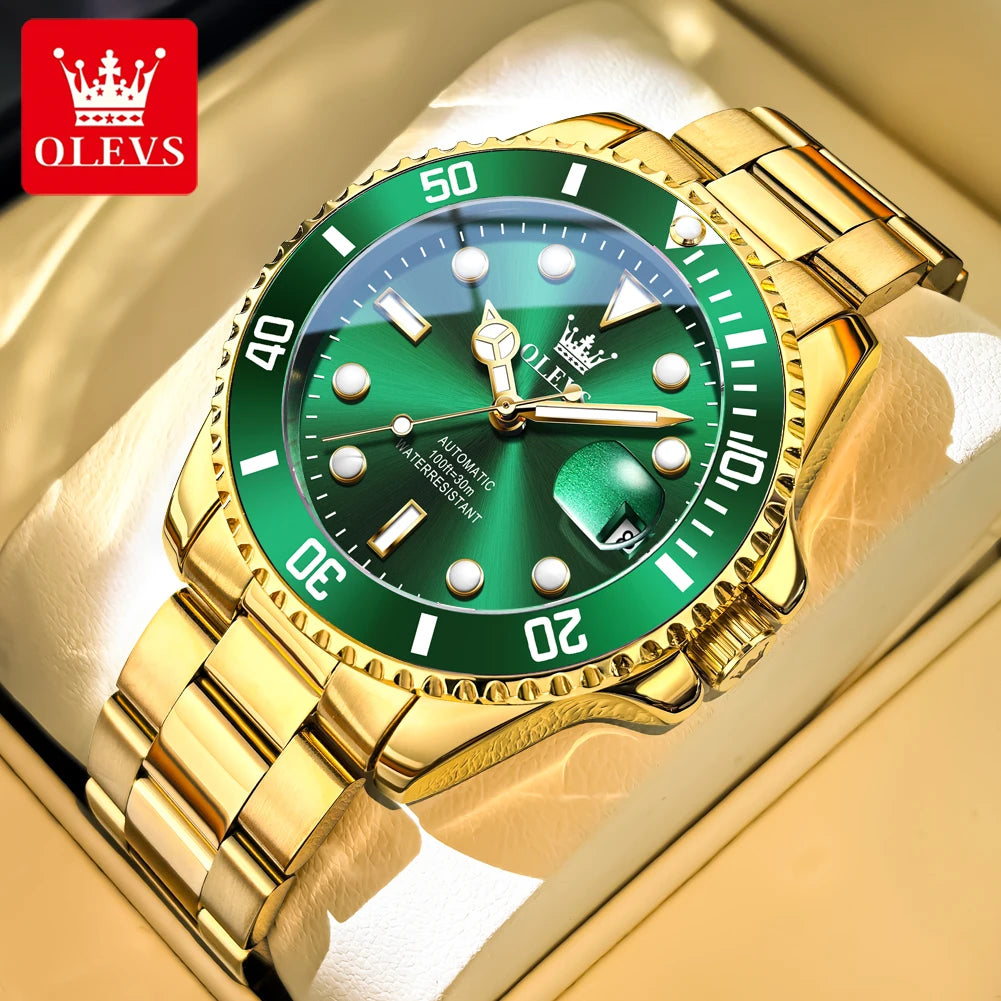 Relógio mecânico automático de luxo para homem OLEVS 6650 – Estanque, luminescente, bracelete em aço – Relógio de pulso para homem, estilo profissional, marca de prestígio