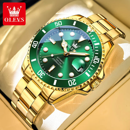 Relógio mecânico automático de luxo para homem OLEVS 6650 – Estanque, luminescente, bracelete em aço – Relógio de pulso para homem, estilo profissional, marca de prestígio