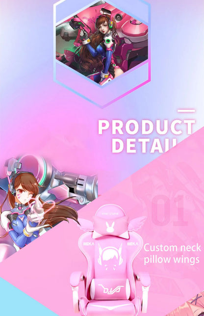 Pink Cartoon Electric Sound Girl Office Chair 360° Lift Rotating Home Computer Game Student Learning to Upgrade Latex Cushion