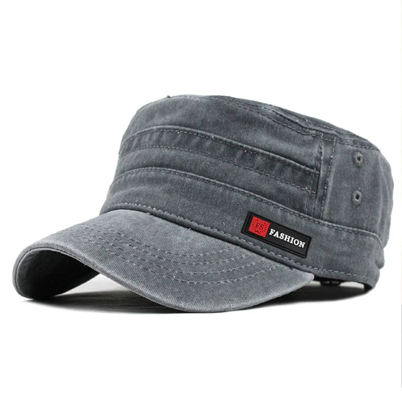 Casual Washed Cotton Flat Top Hat Adjustable Fisher Caps Men Women Cadet Military Cap Unique Design Vintage Cap Four Season ﻿