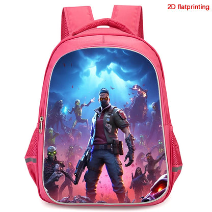 16 Inch Fortnite Cartoon Backpack Unisex for Boys Girls with Dual Zippers Large Capacity Lightweight Student Backpack
