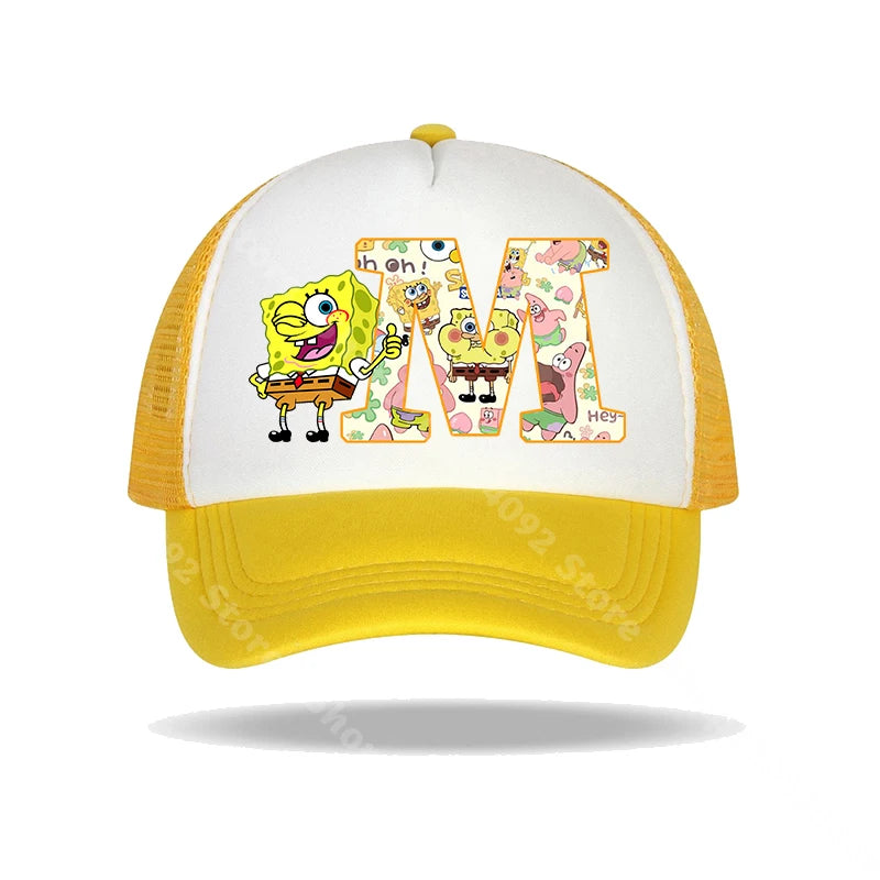 Καπέλο μπέιζμπολ SpongeBob SquarePants για παιδιά και ενήλικες με τυπωμένα γράμματα, καπέλα ηλίου, anime, καρτούν, ρυθμιζόμενα καπέλα με γείσο, καλοκαιρινό καπέλο για καθημερινή χρήση, νέο