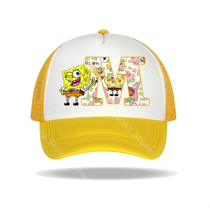 Καπέλο μπέιζμπολ SpongeBob SquarePants για παιδιά και ενήλικες με τυπωμένα γράμματα, καπέλα ηλίου, anime, καρτούν, ρυθμιζόμενα καπέλα με γείσο, καλοκαιρινό καπέλο για καθημερινή χρήση, νέο