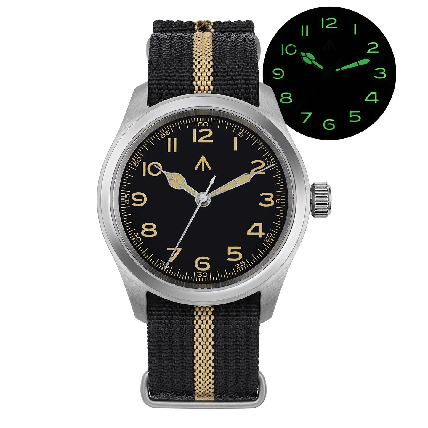 Militado ML08 V2 Vintage-Quarzuhr Military VH31-Uhrwerk Doppeltes Saphirglas C3 BGW-9 Leuchtend Wasserdicht 38mm Uhr