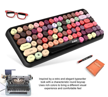 AJAZZ 308i  Wireless Bluetooth Keyboard 84 Keys Rechargeable Retro Round Typewriter Keycaps, Portable Mechanical K