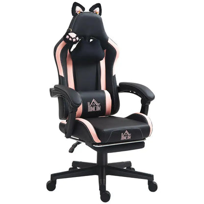 Cat Ear Gaming Chair 135° Reclining Height Adjustable Swivel Chair with Footrest PU Leather Lumbar Support Gaming Chair