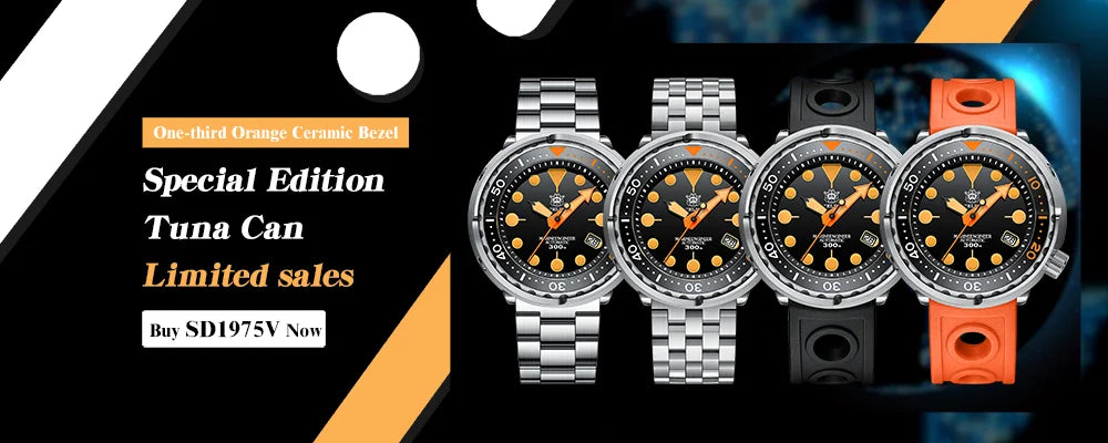 STEELDIVE SD1975 Mens Automatic Watches Men Dive Watch 300m Waterproof Mechanical Wristwatch C3 Luminous Clock Sapphire Mirror