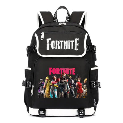 Zaino Fortnites di grande capacità, borsa casual a tracolla con porta USB, unisex, stile anime, cartella per studenti, nuovo regalo di cancelleria elegante