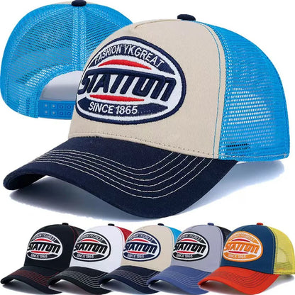 Styl: czapka baseballowa unisex, klasyczna czapka z siateczki STATION z nadrukiem literowym, dla mężczyzn i kobiet, oddychająca, czapka typu „trucker” na lato w stylu streetwear