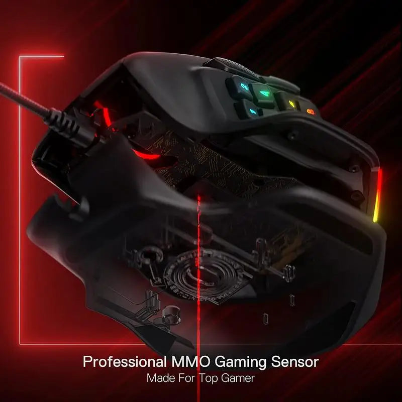 Redragon M811 Aatrox MMO -pelihiiri, 15 ohjelmoitavaa painiketta, langallinen RGB-pelihiiri ergonomisella luonnollisella otteella
